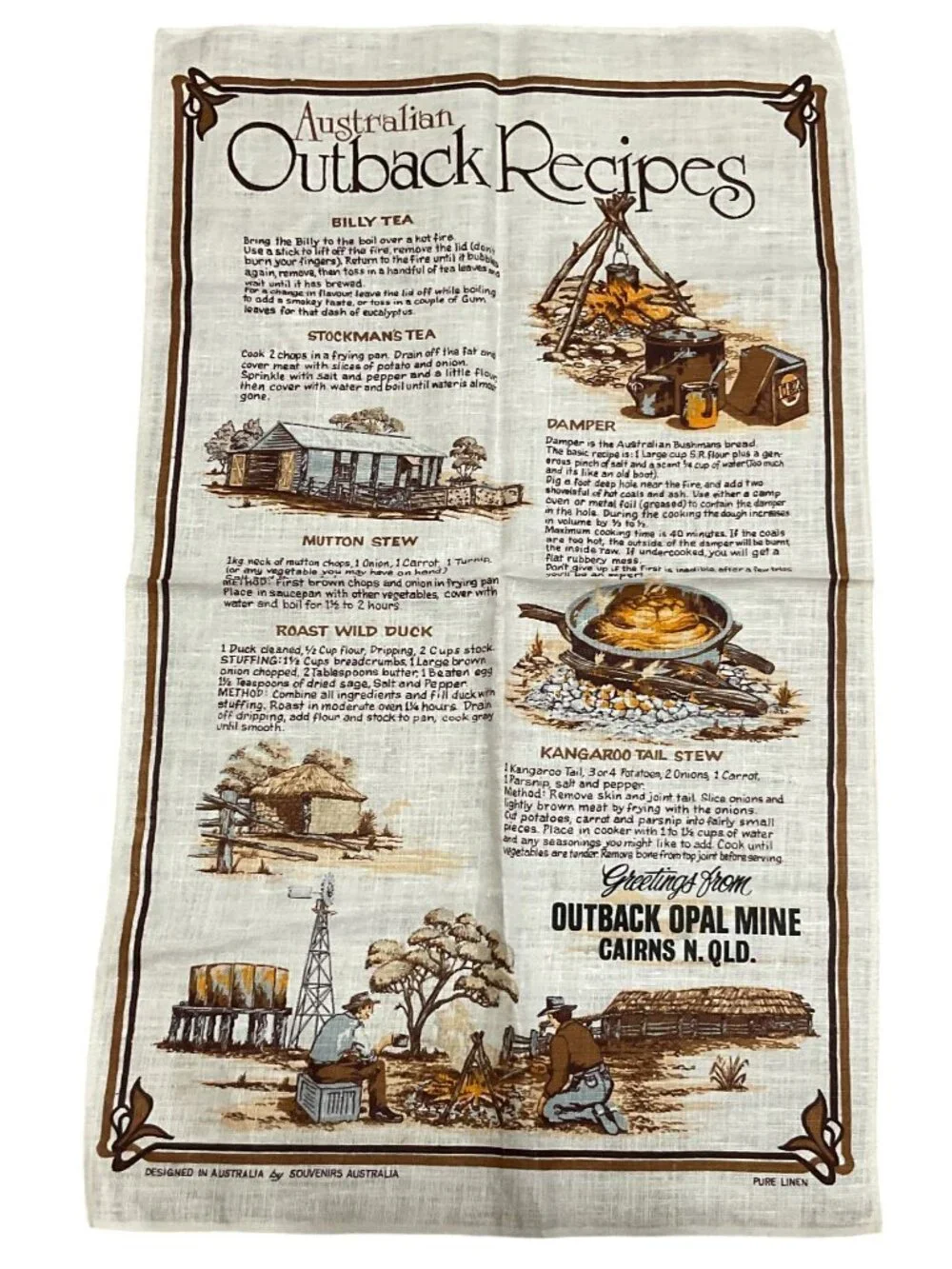 Australian Linen Tea Towels Set Of 3 Featuring Koala Recipes Ocker Alphabet